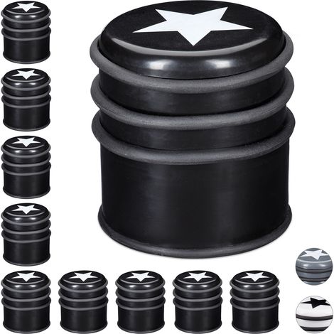 Set of 10 Relaxdays Floor Doorstoppers, Bumper for Windows & Heavy Doors, Large, With Star Logo, 8 cm Tall, Black