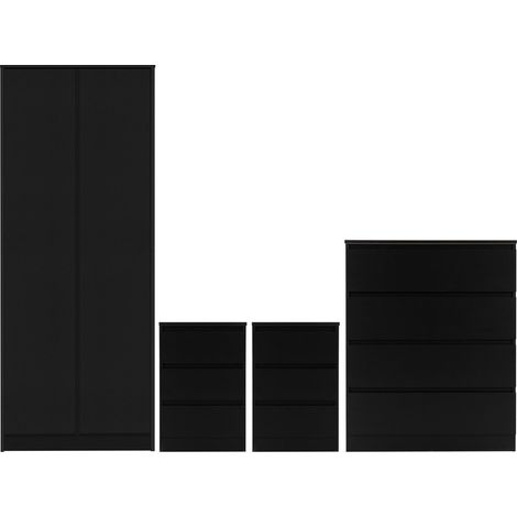 Malvern 2 Door Wardrobe Bedroom Set - L50.5 x W180 x H80 cm - Black