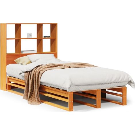 Maison Exclusive - Lit bibliothèque sans matelas cire marron 75x190 cm bois massif (1/5)
