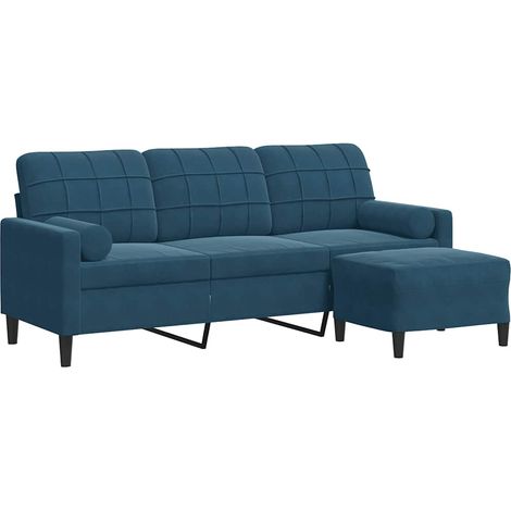 Canapé Sofa à 3 places avec repose-pieds Bleu 180 cm Velours (1/5)