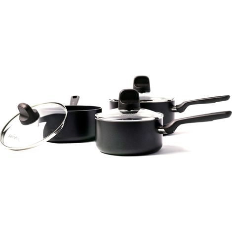 Set de Casseroles de 16/18/20 cm avec Revêtement Antiadhésif Sain en Céramique, sans PFAS, Compatibles avec l'Induction, Résistantes au Lave-vaisselle et au Four, Coloris Noir (1/5)