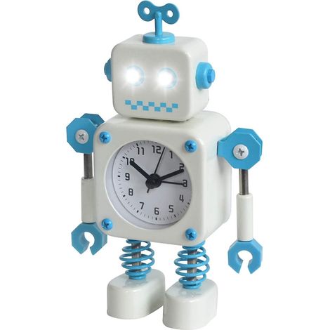 Roboterwecker, geräuschloser Wecker aus Edelstahl mit blinkenden, leuchtenden Augen