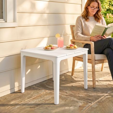 Table basse extérieur blanc crème 70x53x39 cm, meuble de terrasse pour salon de jardin, table de jardin ronde design (1/5)