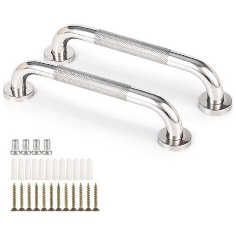 Lot de 2 barres d'appui de salle de bain en acier inoxydable 304, 33cm, avec poignée antidérapante,pour baignoire,toilettes, salle de bain, rampe d'escalier (1/5)
