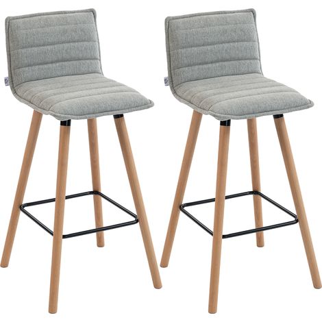 Paar Barhocker mit Rückenlehne, gepolsterter Sitzfläche und Fußstütze, 48 x 48 x 99,5 cm, grau