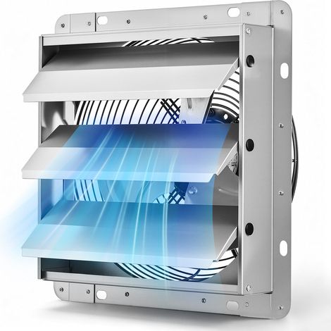 VEVOR Ventilador Extractor de Aire con Persiana 1400 RPM 25,5 W, Flujo de Aire de 6,5 m/s, Carcasa de Acero, Ventilador Industrial de Pared con Cable Precableado para Garaje, Taller, Cobertizo y Ático (1/5)