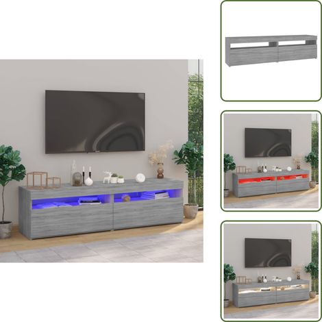 TV-Schrank mit LED-Leuchten 2 Stück Grau Sonoma 75x35x40 cm - TV Schrank - Holzwerkstoff Möbel - Grauer Wohntisch - LED Beleuchtung - Wohnzimmer Deko (1/5)