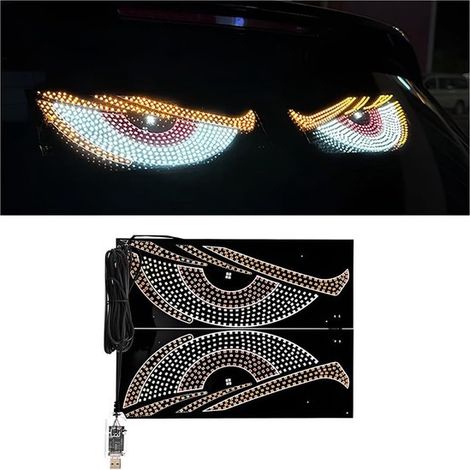 2 pezzi Luci a LED "Occhio del Diavolo" per auto, 30 cm x 12 cm, dinamiche, flessibili, indicatore LED per parabrezza, illuminazione decorativa universale per esterni (1/5)