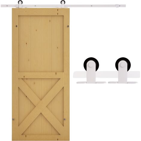 Ferrure de Porte Coulissante Blanche avec Support de Rail en Acier Robuste 183 cm (1/5)