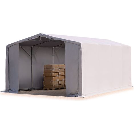 8x8m hangar TOOLPORT, PRIMEtex PVC 2300 N gris, H. 4m avec portes à fermeture Eclair, avec statique (type de sol : terre)