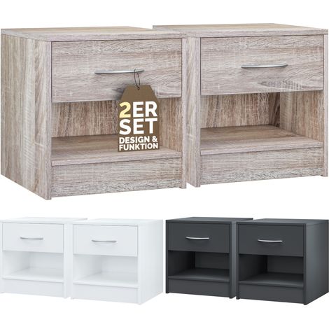 CASARIA® Nachttisch mit Schublade & Ablagefach Holz 41x39x28 cm Nachtschrank Schlafzimmer Bett Nachtkästchen moderne Kommode einfache Montage  2er Set Eiche