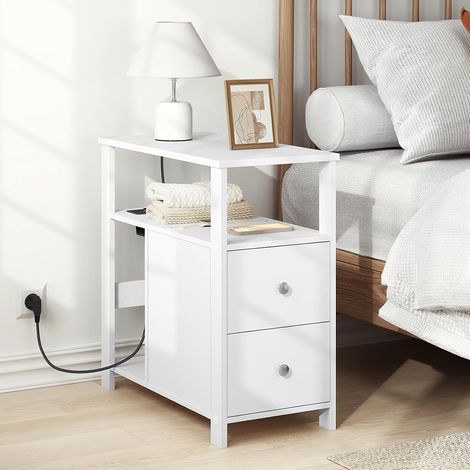 WOLTU Tavolino da divano moderno,con Stazione di Ricarica, Soggiorno, Camera da Letto, Bianco