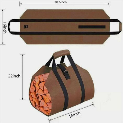 Toile Sac à Bûche Cheminée Sac de Rangement pour le Bois de Chauffage Grande Capacité Porte-bûches De Plein Air Porte-bûches en Bois Ciré avec Poignées Solide Sac de Transport en Boiskaki(99x41CM) (1/2)