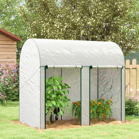 Serre de jardin 2 m² dim. 2L x 1l x 1,78H m 2 Portes zippées enroulables Acier PE Haute densité 140 g/m² Anti-UV blanc (1/5)
