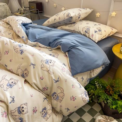 Composizione da 4 pezzi per letto studentesco – Lenzuolo con elastico, copripiumino (180 x 220 cm), 2 federe – Materiale morbido e traspirante, lavabile in lavatrice, ideale per camere studentesche