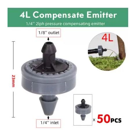 (4 L, 50 pièces) Goutteur d'irrigation goutte à goutte à compensation automatique et à pression stable pour pelouse - Durable, compact et flexible (1/4)