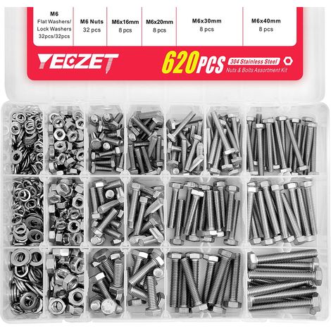 Assortiment de 620 boulons et écrous robustes M4, M5 et M6 en acier inoxydable 304, comprend 13 tailles les plus courantes (1/5)