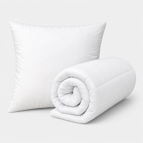 Lot couette chaude premium anti-acariens  + 1 oreiller respirant Blanc 140x200 cm