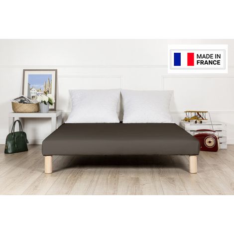 SOMMIER TAPISSIER MARRON 90x200 cm FABRICATION FRANÇAISE ARTISANALE PIEDS OFFERTS HAUTEUR avec PIEDS 27 cm