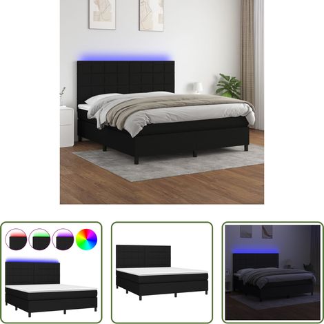 Sommier tapissier - Sommier à lattes de lit et matelas et LED Noir 160x200 cm Tissu (1/5)