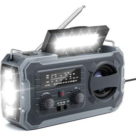 Radio Météo D'Urgence, Radio Solaire à Manivelle 8 000 MAh avec AM/FM/NOAA, Alarme SOS, Chargeur de Téléphone, pour L'Extérieur et la Maison (1/2)