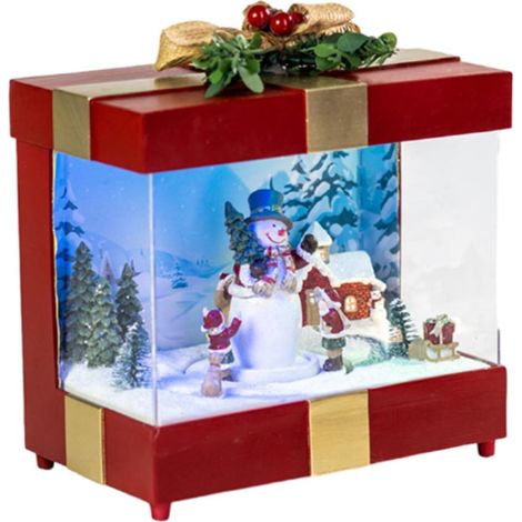 Scena animata pacco regalo con led e musica per villaggio di Natale h 21 cm -Babbo Natale (1/3)
