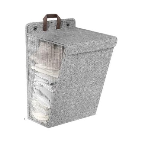 Panier à linge en coton et lin – un panier de rangement pliable et multifonctionnel adapté aux maisons, salles de bains et dortoirs fixation murale pour ranger le linge sale. (1/5)