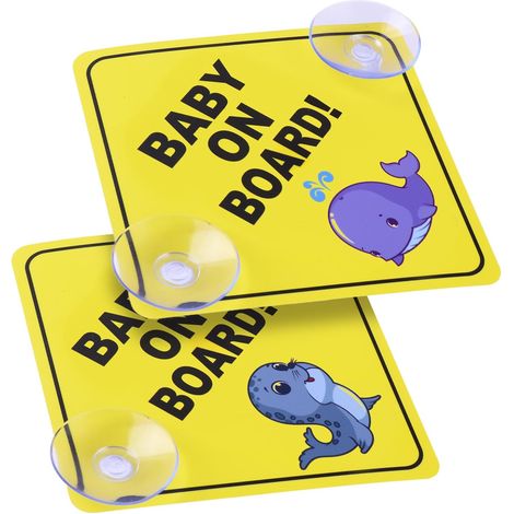 Lot de 2 panneaux d'avertissement de voiture « Baby on Board » de 12,7 x 12,7 cm avec double ventouses, autocollants « Baby in Car » pour fenêtre de voiture, réutilisables et durables (style D) (1/5)