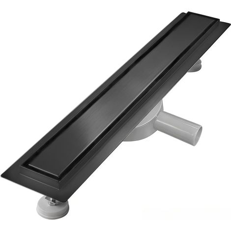 Caniveau de douche 360° 80cm,Caniveau de Douche avec siphon à bloqueur d'odeurs et filtre à cheveux,Noir Caniveau Douche Extra Plat,Drainage rapide (1/5)