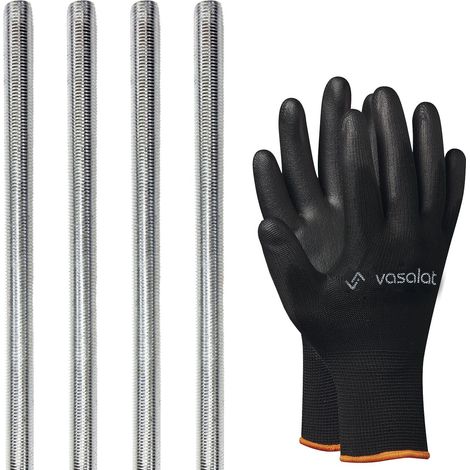 vasalat Gewindestange M10 1000mm verzinkt Set, Festigkeitsklasse 8.8 - Gewindestab mit Außengewinde DIN 976 - hochwertige Metallstange mit Gewinde - 4 Stück (1/5)