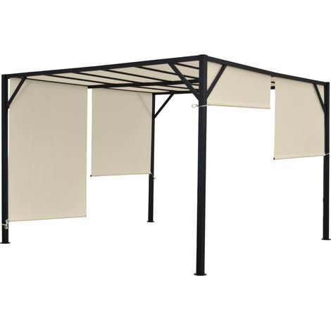 Pergola arche pavillon de jardin terrasse auvent structure acier stable 6cm + toit ouvrant crème 3x3m 040004078