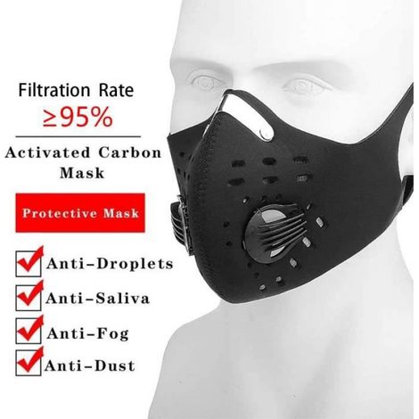 Masque Anti-poussière - Néoprène - Hauteur 15 cm - Longueur Réglable 53 à 59 cm - Noir - 1 Pièce (1/4)