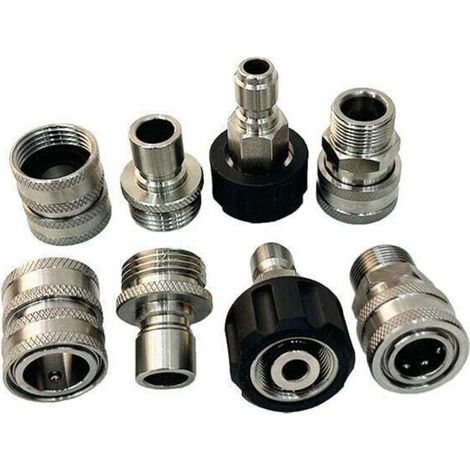 Nettoyeur Haute Pression Accessoires, 8pcs Connecteur Rapide Tuyau à Haute Pression Kit,Connecte Canon Lance et Tuyau Métrique，Raccord M22-14mm，M22 3/8" Connexion Rapide 3/4" Déconnexion