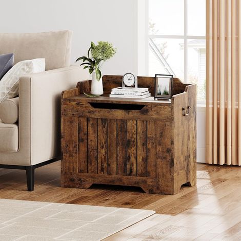 Banc Coffre à Jouets Enfant 24.8 inch avec Couvercle Sécurisé, Rangement Caché Style Maison de Campagne, Marron (1/5)
