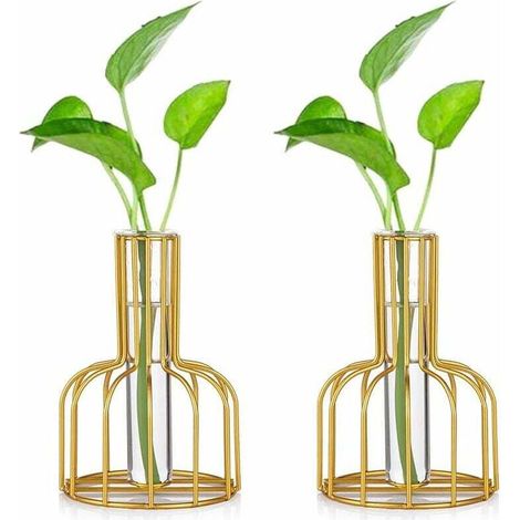 pièces Mini Vases Set Petits Vases pour Décoration de Table Vase à Fleurs Bourgeon Moderne Hydroponique Vase en Verre Tubes à Essai (Or)-Fei Yu (1/4)