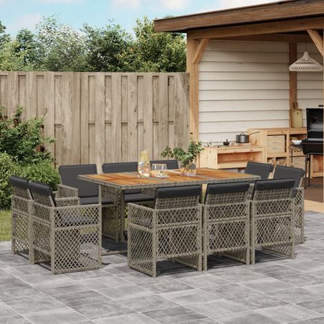 11-tlg. Garten-Essgruppe mit Kissen Grau Poly Rattan vidaXL (1/5)