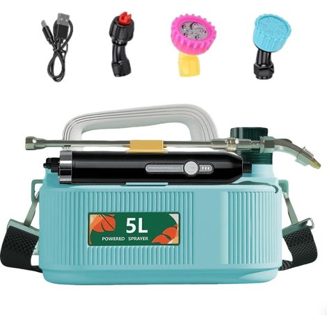 Spruzzatore a pressione senza fili da 5 litri, spruzzatore elettrico per piante con 3 ugelli, spruzzatore elettrico a pressione per irrigazione del giardino, controllo dei parassiti in agricoltura