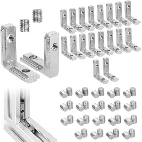 Lot de 20 Profile Aluminium Corniere, 2020 M5 Aluprofil Angle Raccordeur avec 40 vis, 90° Raccordeur Angle Intérieur, Raccordeur Angle pour Aluminium Profil 20 Série (1/5)