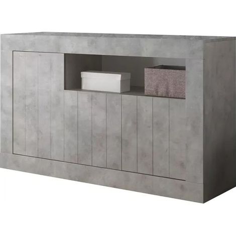 Buffet 3 Drehtüren aus Holz, Betonfarbe, Kollektion URBAN