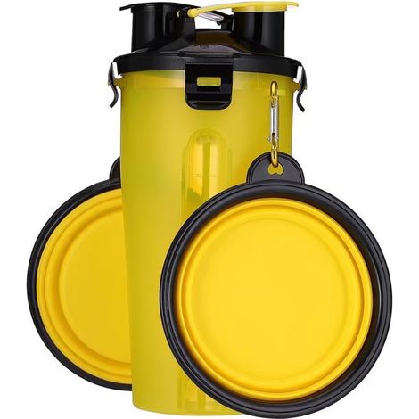 MINKUROW Borraccia Per Cani 2 In 1 Borraccia Per Cani Portatile A Prova Di Perdite Con 2 Ciotole Per Cani Pieghevoli Giallo (1/5)
