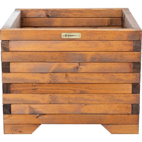 Fioriera in legno 50x50x40cm Greenspot per terrazza, balcone e giardino - Fioriera in legno massello per arbusti - Fioriera da giardino quadrata realizzata con tronchi di legno per alberi, arbusti, fi (1/5)