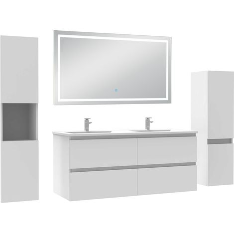 Acezanble Ensemble meuble Salle de Bain 120cm avec colonne et miroir lumineux 3 couleurs blanc