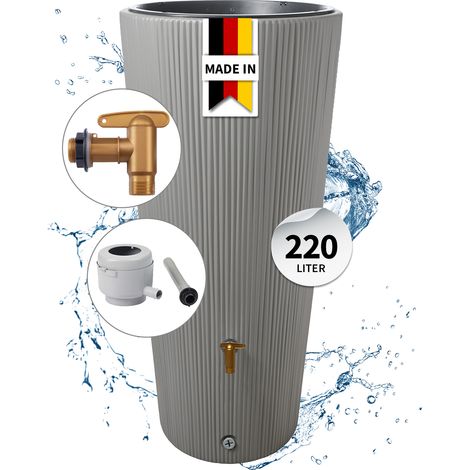 4rain VASO 2in1 DECOR Regentonnen Komplett-Set 220 Liter zinkgrau inkl. Kunststoff-Auslaufhahn und Fallrohranschluss (1/5)