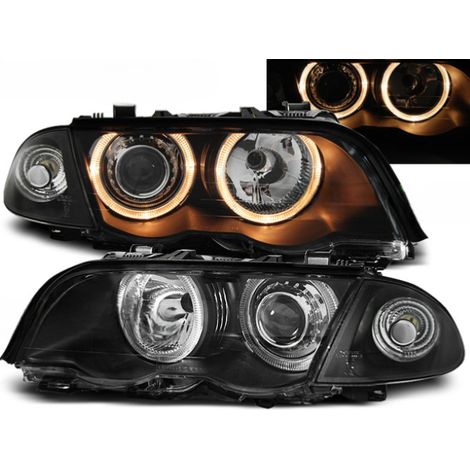 Paire de phares BMW serie 3 E46 Berline de 05/1998 a 08/2001 angel eyes noir-27361165 (1/2)