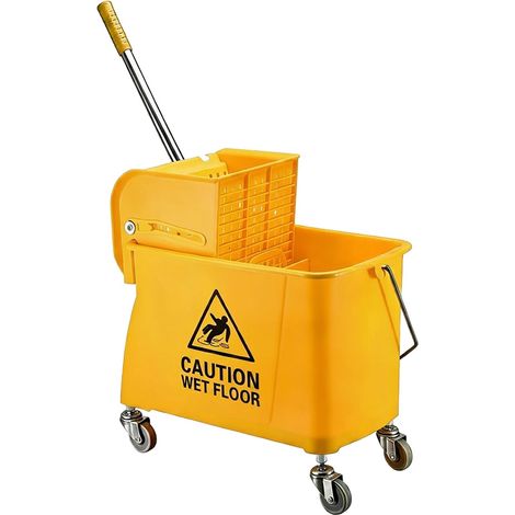 Carro para fregona amarillo con prensa, capacidad de 22 litros. (1/5)