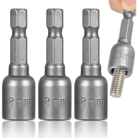 Lot de 3 douilles magnétiques de 8 mm pour vis hexagonales extérieures, visseuse sans fil en acier au chrome vanadium, taille 1/4", longueur 4,2 cm (1/5)
