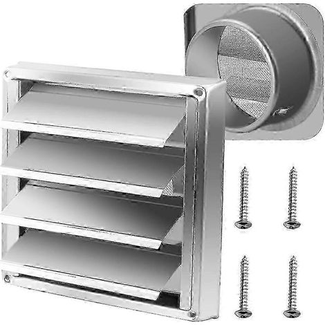 Grille de ventilation extérieure en acier inoxydable avec volet à persiennes à fermeture automatique et grille métallique, antirouille, 150 mm, compatible avec les tuyaux de ventilation. (1/5)
