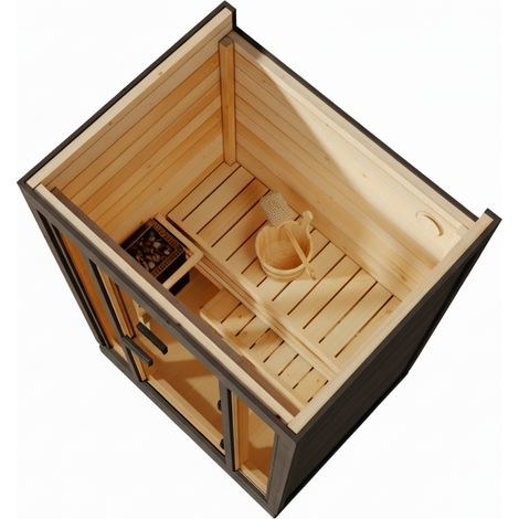 FinnTherm Gartensauna Kuuma S black Gartensauna 2 Sitzbänke aus Holz in Schwarz, Sauna mit 42 mm Wandstärke, Außensauna mit Montagematerial (1/4)