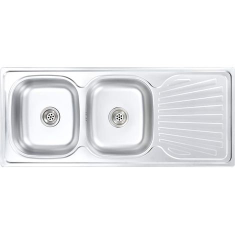 Maison Exclusive - Lavello da Cucina Doppio con Filtro e Sifone in Acciaio Inox (1/5)