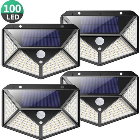 Lampe Solaire Extérieur 100 led4 Pack 2200mAH éclairage Solaire Extérieur Détecteur de Mouvement, Spot Solaire Puissante sans Fil, Lumière Solaire avec 3 Modes d’éclairage pour Jardin, cour (1/5)